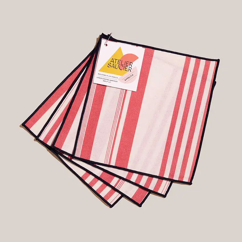 Parasol Stripe Appetizer Napkins | Set Of 4