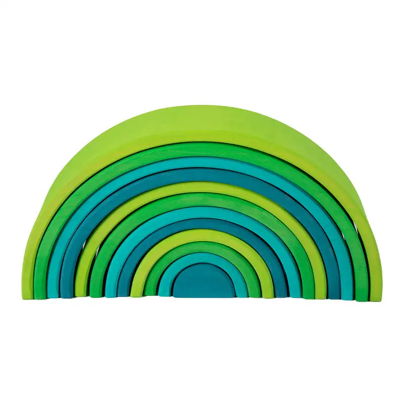 12 Pcs Stained Large Basswood Rainbow Stacking Blocks Meadow Green
