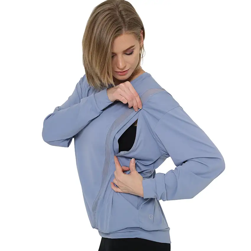 Ivy Mesh Long Sleeve Nursing Top (pitch Blue)