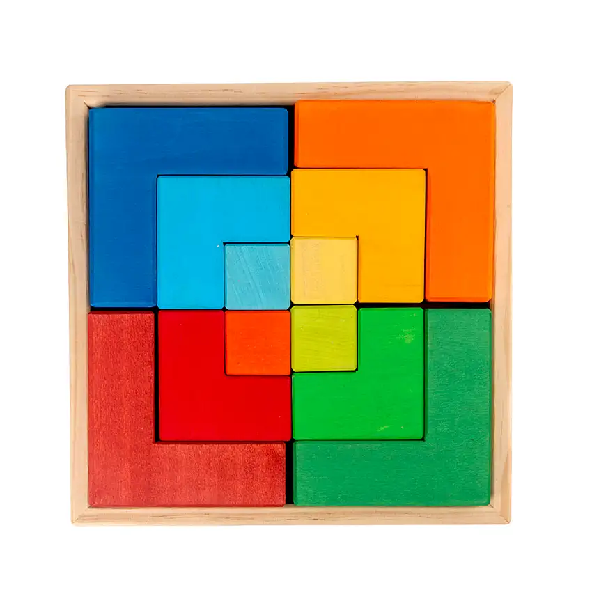 12 Pcs Stained Large Rainbow Wooden Creative Puzzle Square Blocks With Storage Tray