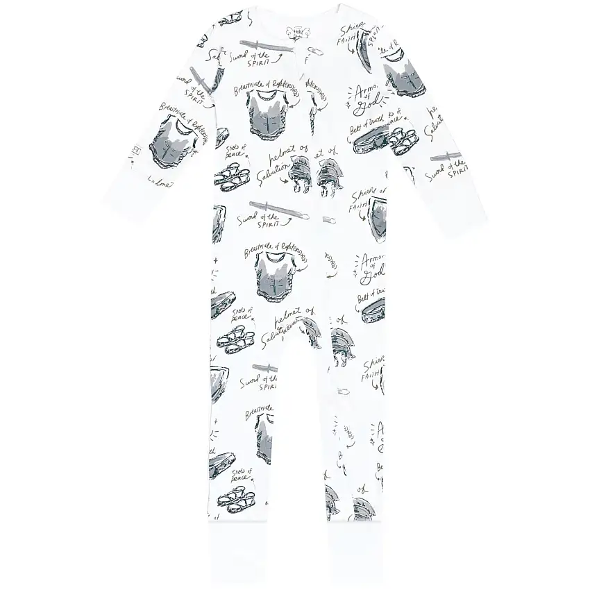 Armor Of God White Pj Footless Onesie Bamboo