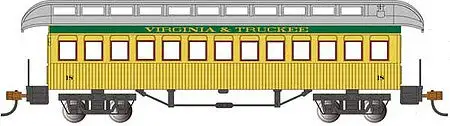 Bachmann 15107 HO Scale Old Time Wood Coach with Round-End Clerestory Roof - Ready to Run -- Virginia & Truckee (yellow, green)
