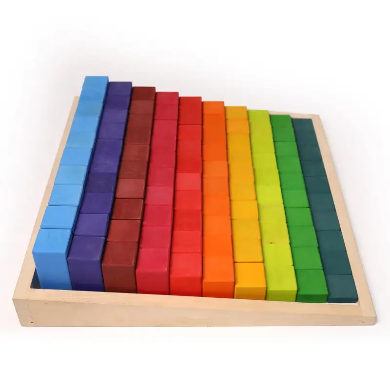 100 Pcs Stained Large Stepped Counting Wooden Stacking Building Blocks