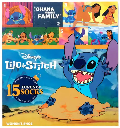 12 Days of Socks Women's Disney Lilo & Stitch 15-Pack [Shoe Size: 4 - 10]