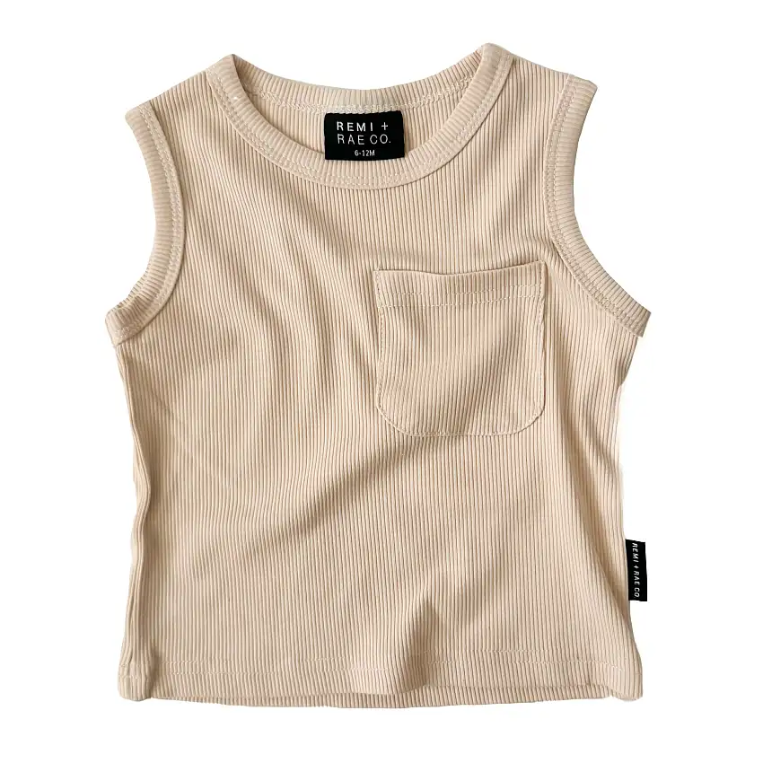 Bamboo Ribbed Pocket Tank - Sand