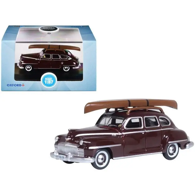 1946 DeSoto Suburban with Roof Rack and Canoe Royal Maroon 1/87 (HO) Scale Diecast Model Car by Oxford Diecast
