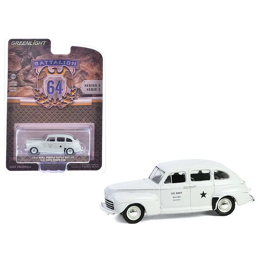 1946 Ford Fordor Super Deluxe "U.S. Navy Staff Car" Matt Light Gray "Battalion 64" Series 5 1/64 Diecast Model Car by Greenlight