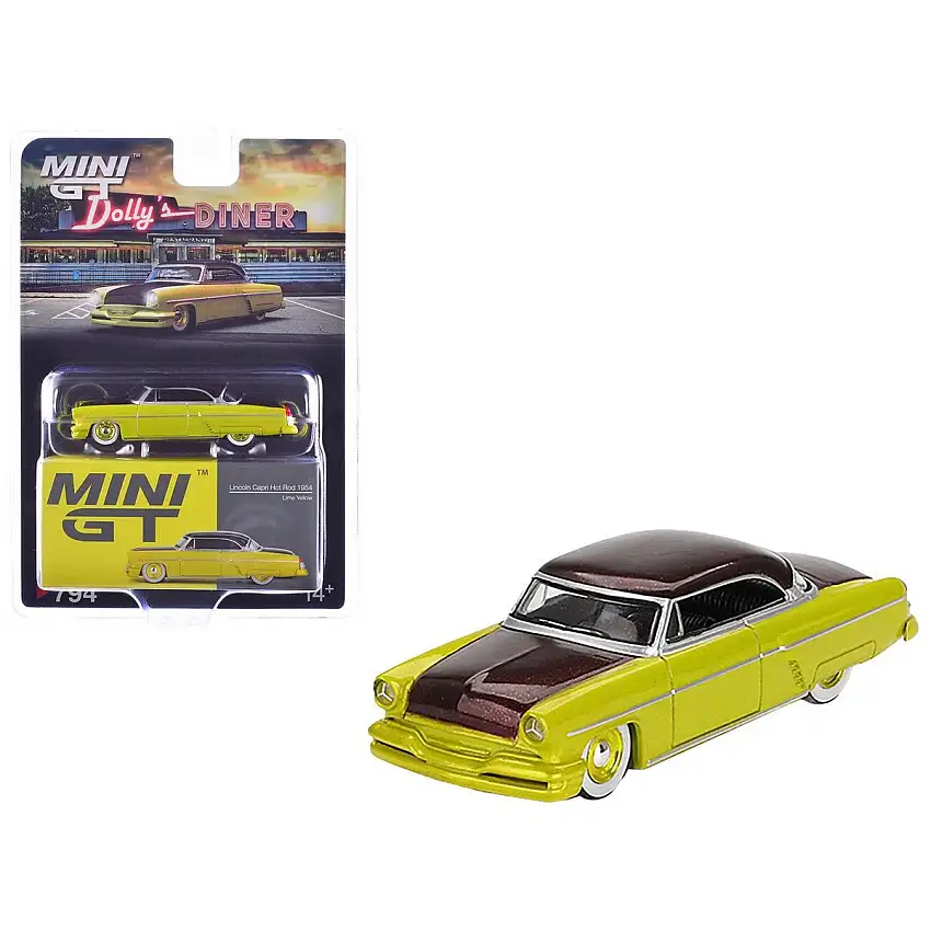 1954 Lincoln Capri Hot Rod Lime Yellow Metallic and Brown Metallic Limited Edition 1/64 Diecast Model Car by Mini GT