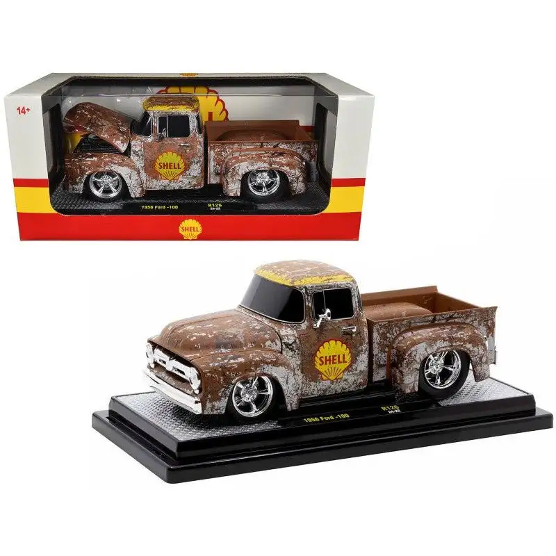 1956 Ford F-100 Pickup Truck "Shell" White with Yellow Top (Rusted) Limited Edition to 4250 pieces Worldwide 1/24 Diecast Model Car by M2 Machines