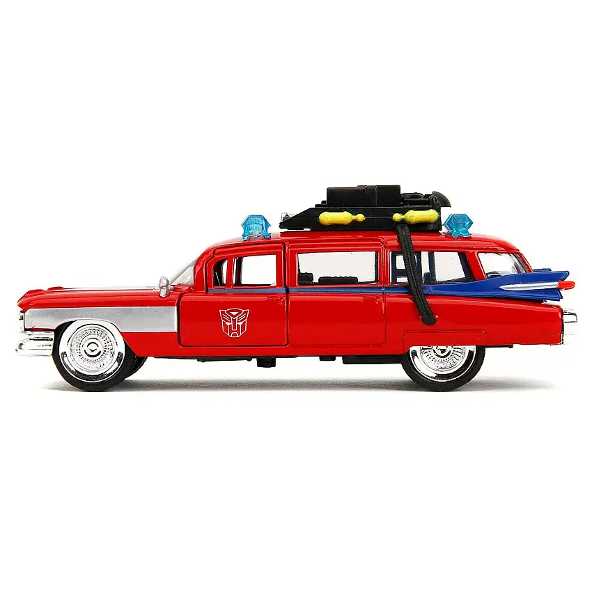 1959 Cadillac Ambulance Ecto-1 Red "Transformers" TV Series - "Ghostbusters" (1984) Movie Crossover "Hollywood Rides" Series 1/32 Diecast Model Car by Jada