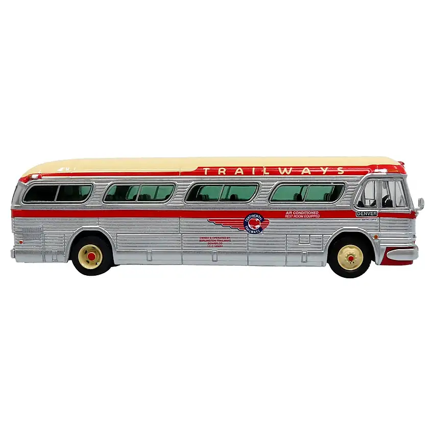 1959 GM PD4104 Motorcoach Bus "Continental Trailways" Silver and Cream with Red Stripes "Vintage Bus & Motorcoach Collection" Limited Edition 1/87 (HO) Diecast Model by Iconic Replicas