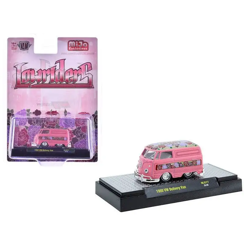 1960 Volkswagen Delivery Van "Lowriders" Pink Metallic with Flower Print Top and Side Stripes and White Interior Limited Edition to 4400 pieces Worldwide 1/64 Diecast Model Car by M2 Machines