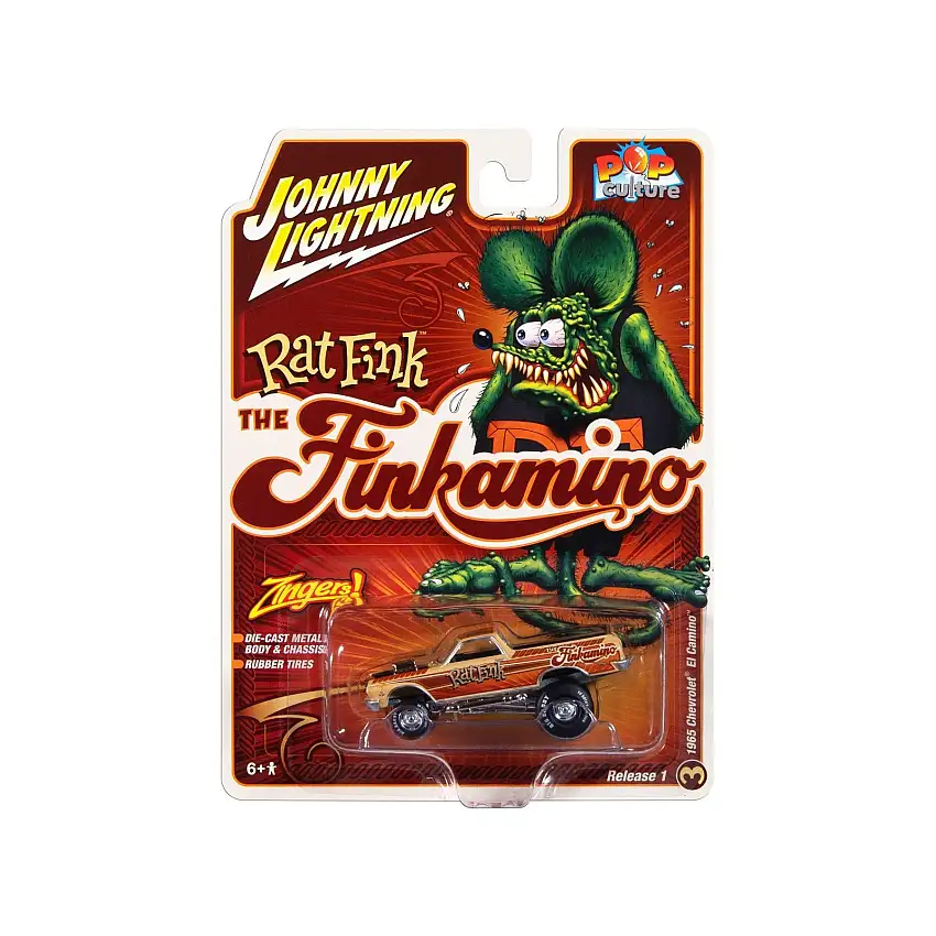 1965 Chevrolet El Camino Zinger "Finkamino" Beige with Graphics "Rat Fink" "Pop Culture" 2025 Release 1 1/64 Diecast Model Car by Johnny Lightning