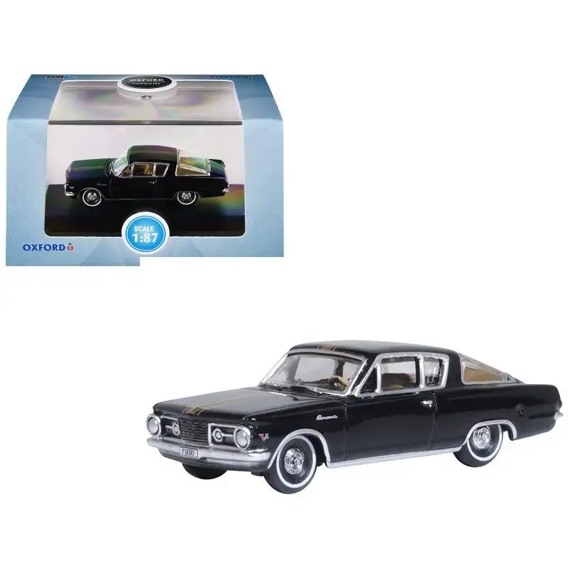 1965 Plymouth Barracuda Black with Gold Stripes 1/87 (HO) Scale Diecast Model Car by Oxford Diecast