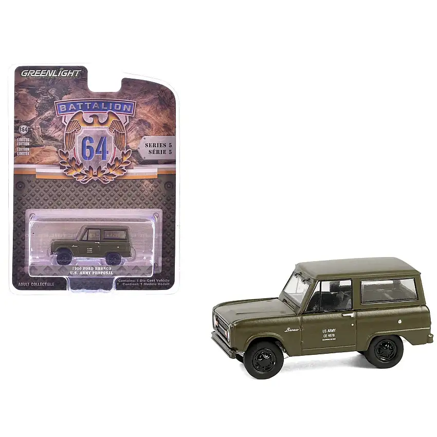 1966 Ford Bronco "U.S. Army Proposal" Olive Drab "Battalion 64" Series 5 1/64 Diecast Model Car by Greenlight
