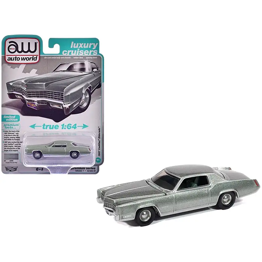 1967 Cadillac Eldorado Crystal Firemist Metallic with Green Interior "Luxury Cruisers" Series 1/64 Diecast Model Car by Auto World