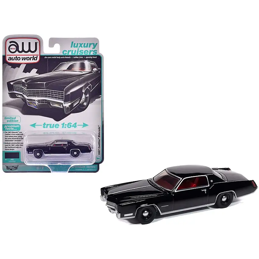 1967 Cadillac Eldorado Sable Black with Red Interior "Luxury Cruisers" Series 1/64 Diecast Model Car by Auto World