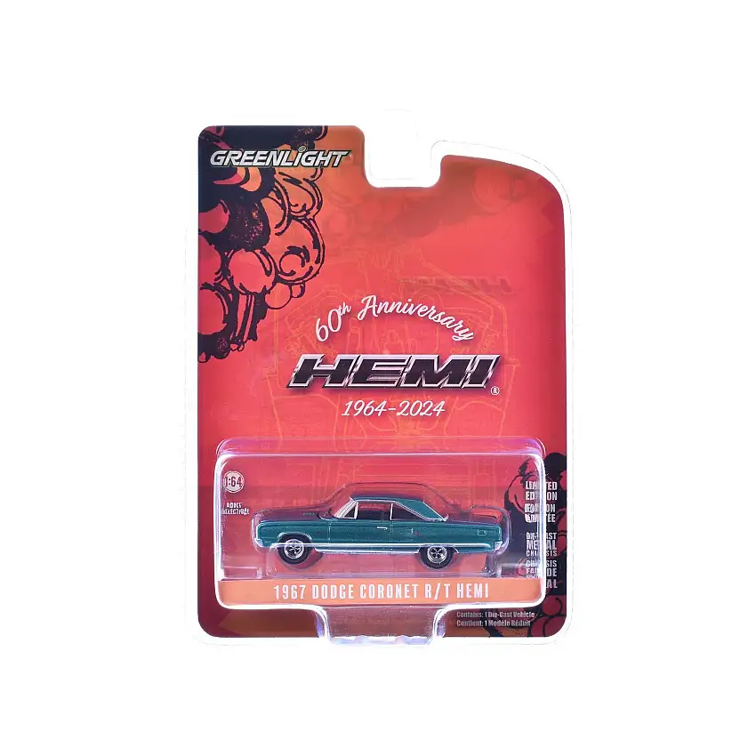 1967 Dodge Coronet R/T Hemi Turquoise Metallic "Hemi 60th Anniversary" "Anniversary Collection" Series 17 1/64 Diecast Model Car by Greenlight