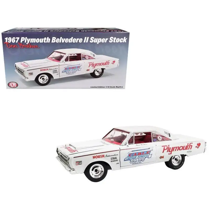 1967 Plymouth Belvedere II Super Stock "Don Grotheer" White with Graphics and Red Interior Limited Edition to 306 pieces Worldwide 1/18 Diecast Model Car by ACME