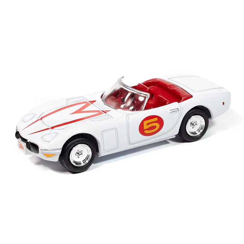 1967 Toyota 2000GT "Mach 5 Tribute" #5 White with Red Interior "Speed Racer" "Pop Culture" 2025 Release 1 1/64 Diecast Model Car by Johnny Lightning