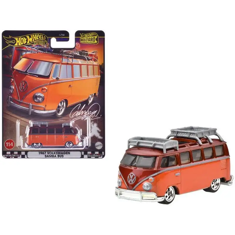 1967 Volkswagen Samba Bus Orange and Dark Red Metallic with Roof Rack "Boulevard" Series Diecast Model Car by Hot Wheels