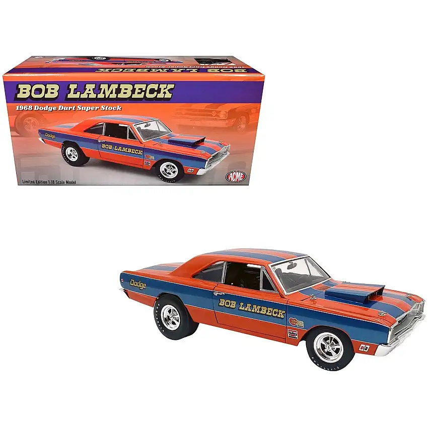 1968 Dodge Dart Super Stock "Bob Lambeck" Blue and Orange Limited Edition to 400 pieces Worldwide 1/18 Diecast Model Car by ACME