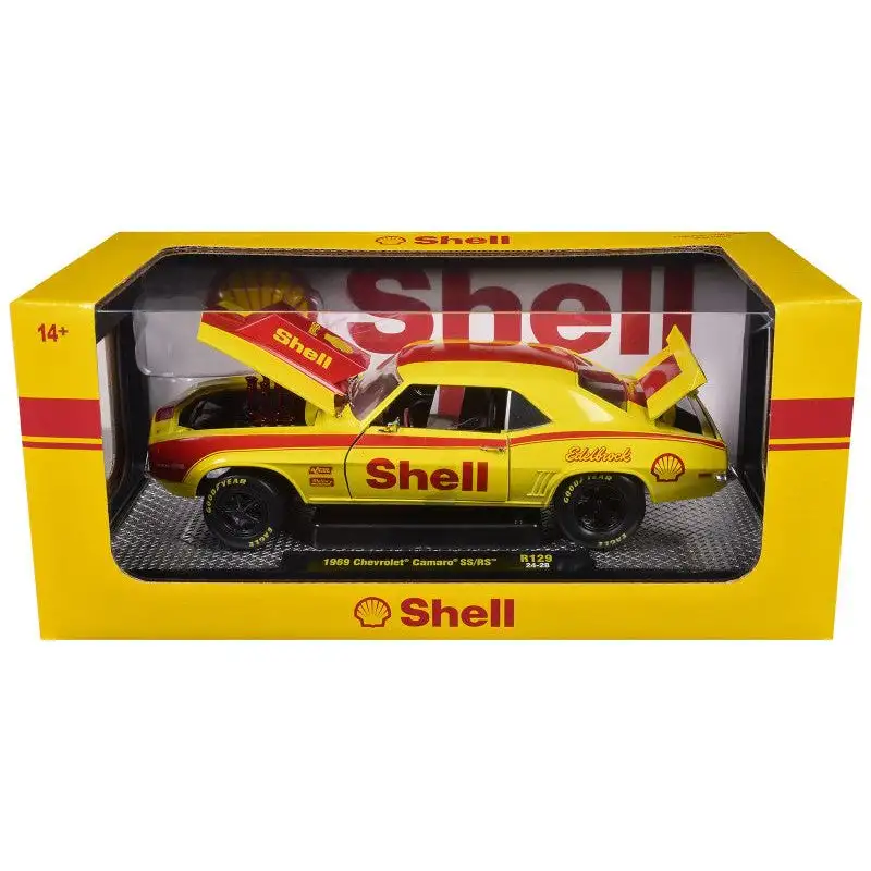 1969 Chevrolet Camaro SS/RS "Shell Oil" Yellow with Red Stripes Limited Edition to 6550 pieces Worldwide 1/24 Diecast Model Car by M2 Machines
