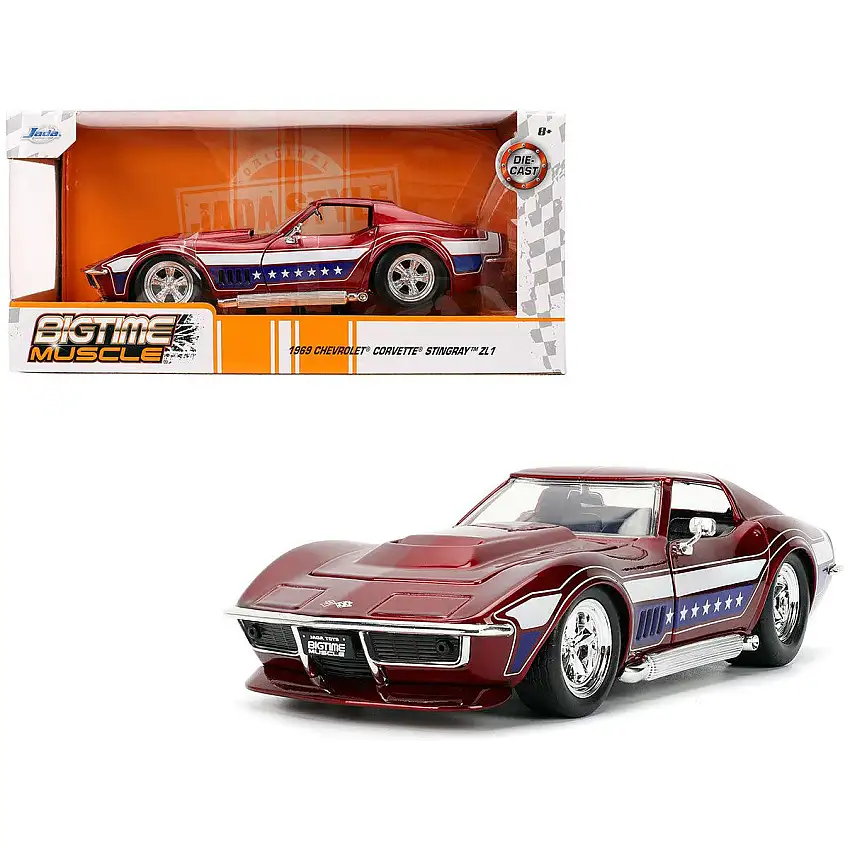 1969 Chevrolet Corvette Stingray ZL1 Red Metallic with Stars and Stripes Graphics "Bigtime Muscle" Series 1/24 Diecast Model Car by Jada