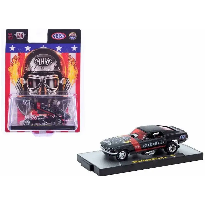 1969 Ford Mustang NHRA Funny Car Black Metallic with Red Stripes and Graphics Limited Edition to 3762 pieces Worldwide 1/64 Diecast Model Car by M2 Machines