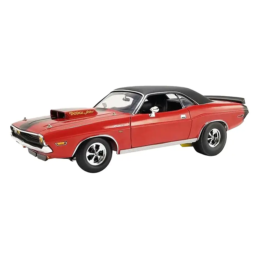 1970 Dodge Challenger R/T "Dodge Fever" Bright Red with Black Stripes and Black Vinyl Top Limited Edition to 588 pieces Worldwide 1/18 Diecast Model Car by ACME