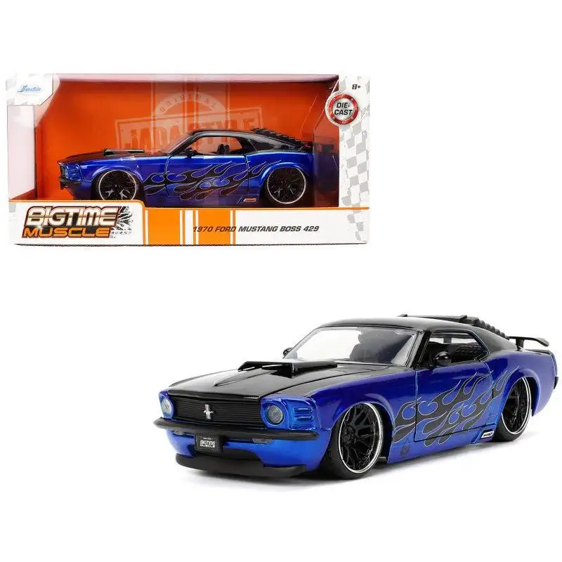 1970 Ford Mustang Boss 429 Black and Blue Metallic with Flames "Bigtime Muscle" Series 1/24 Diecast Model Car by Jada
