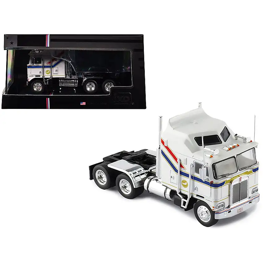 1976 Kenworth K100 Aerodyne Truck Tractor White with Blue and Red Stripes 1/64 Diecast Model by IXO Models