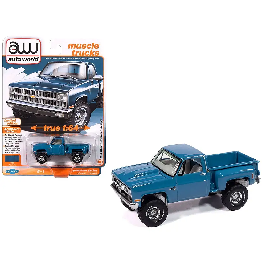 1981 Chevrolet Silverado Stepside Pickup Truck Blue "Muscle Trucks" Series 1/64 Diecast Model Car by Auto World