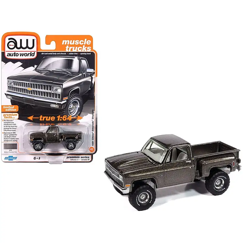 1981 Chevrolet Silverado Stepside Pickup Truck Graystone Metallic "Muscle Trucks" Series 1/64 Diecast Model Car by Auto World
