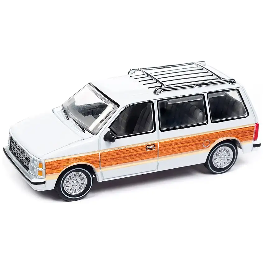 1985 Dodge Caravan Van White with Woodgrain Side Panels "Mighty Minivans" Series 1/64 Diecast Model Car by Auto World