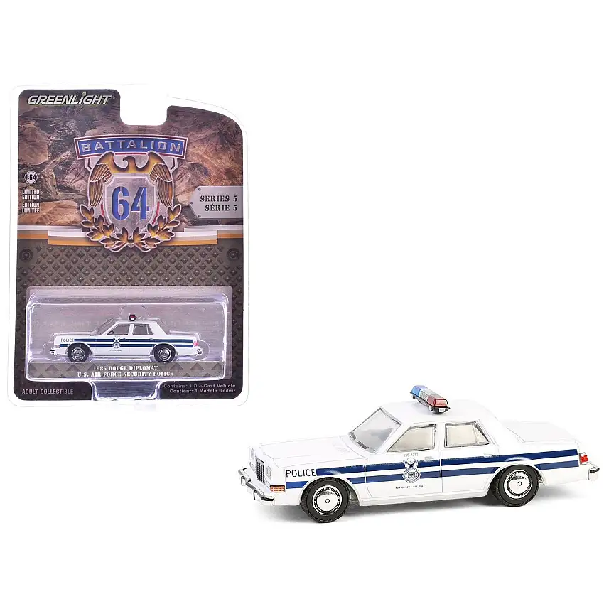 1985 Dodge Diplomat "U.S. Air Force Security Police" White with Blue Stripes "Battalion 64" Series 5 1/64 Diecast Model Car by Greenlight