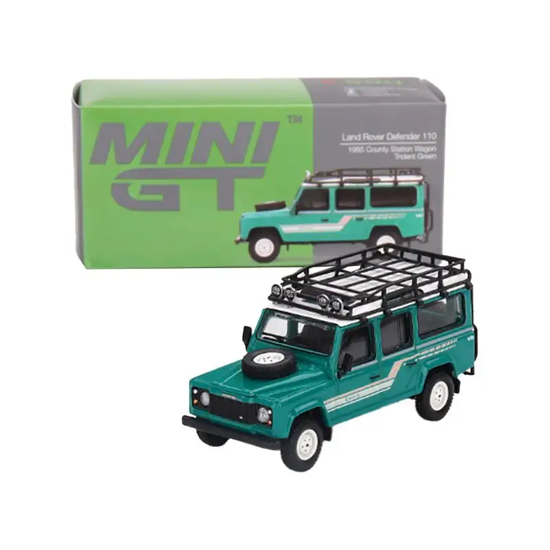 1985 Land Rover Defender 110 County Station Wagon Trident Green with Roof Rack Limited Edition to 2400 pieces Worldwide 1/64 Diecast Model Car by Mini GT