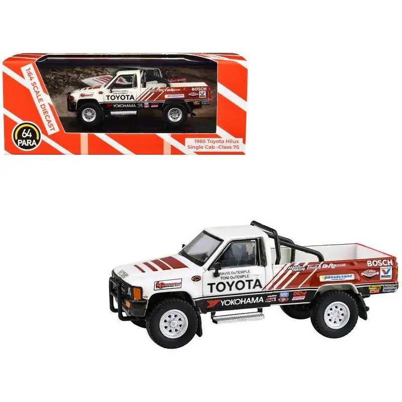 1985 Toyota Hilux Single Cab Pickup Truck "Class 7S Racing" White with Graphics 1/64 Diecast Model Car by Paragon Models