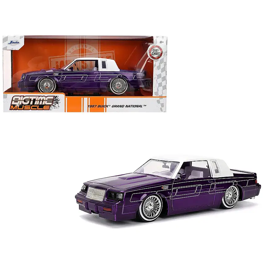 1987 Buick Grand National Candy Purple with Graphics and White Top and Interior "Bigtime Muscle" Series 1/24 Diecast Model Car by Jada