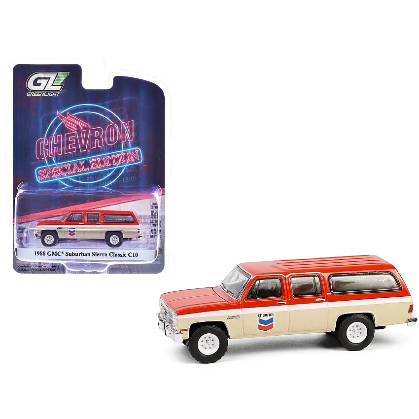 1988 GMC Suburban Sierra Classic C10 "Chevron" Orange and Beige with White Stripes "Chevron Special Edition" Series 1 1/64 Diecast Model Car by Greenlight