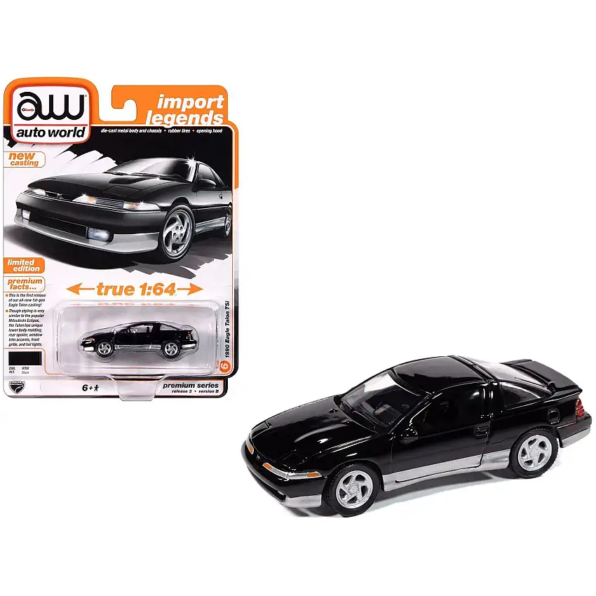 1990 Eagle Talon TSi Black with Sun Roof "Import Legends" Series 1/64 Diecast Model Car by Auto World