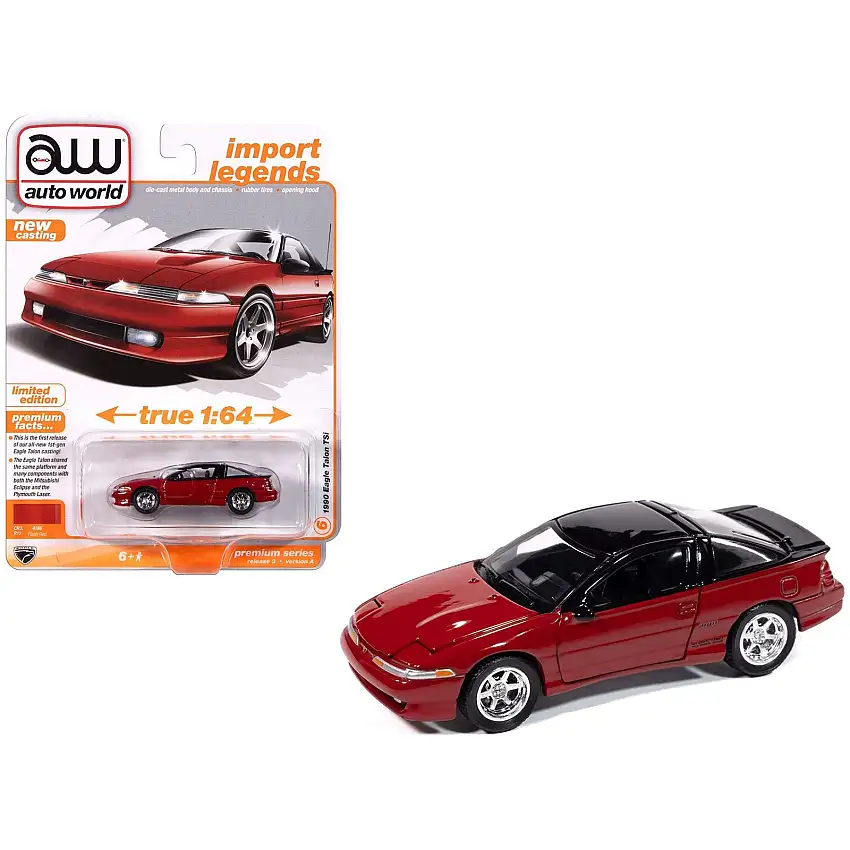 1990 Eagle Talon TSi Flash Red with Black Top and Sun Roof "Import Legends" Series 1/64 Diecast Model Car by Auto World