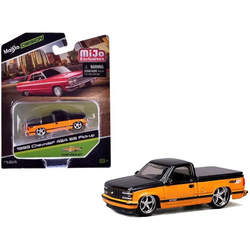 1993 Chevrolet 454 SS Pickup Truck Black and Orange Metallic "Maisto Design" Series 1/64 Diecast Model Car by Maisto