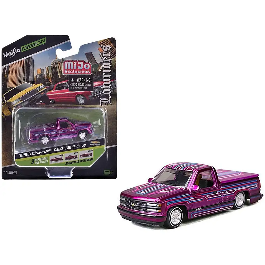 1993 Chevrolet 454 SS Pickup Truck "Lowriders" Purple Metallic with Graphics "Maisto Design" Series 1/64 Diecast Model Car by Maisto