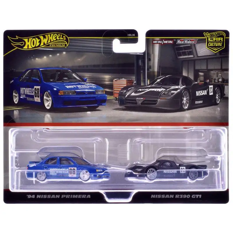 1994 Nissan Primera RHD (Right Hand Drive) #68 Blue and Nissan R390 GT1 #23 Matt Black "Car Culture" Set of 2 Cars Diecast Model Cars by Hot Wheels