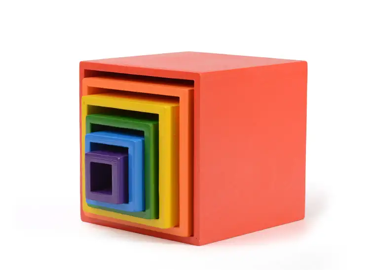 6 Pcs Colored Rainbow Wooden Nesting Box Set In Primary Color