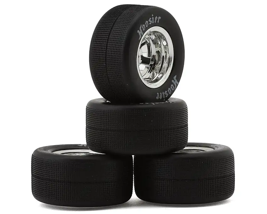 1RC Racing Pre-Mounted 1/18 Asphalt Late Model Hoosier Tires (Chrome) (4) (F/R) (Soft)