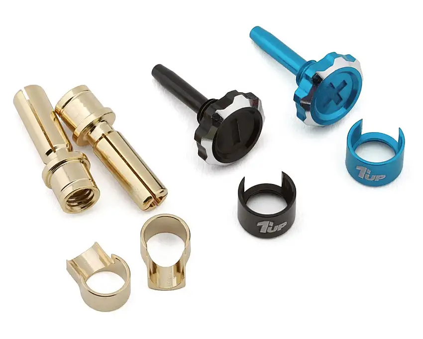 1UP Racing "Lockdown" Adjustable Bullet Plug Grips w/4mm Bullets (Bright Blue/Black)