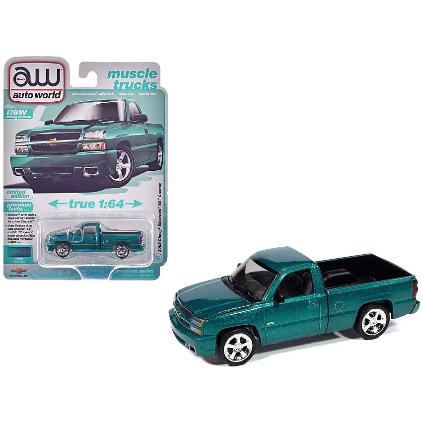 2005 Chevrolet Silverado SS Custom Pickup Truck Teal Metallic "Muscle Trucks" Series 1/64 Diecast Model Car by Auto World