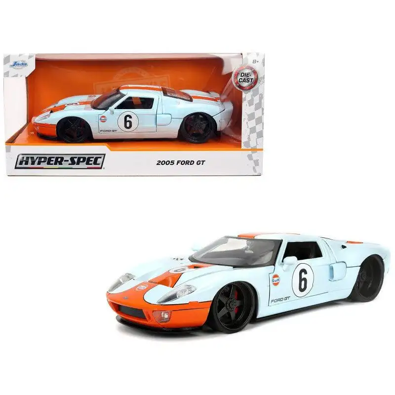 2005 Ford GT #6 "Gulf Oil" Light Blue with Orange Stripes "Hyper-Spec" Series 1/24 Diecast Model Car by Jada